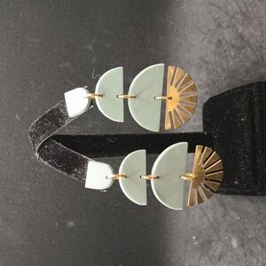 Green gold tone dangle stud earrings